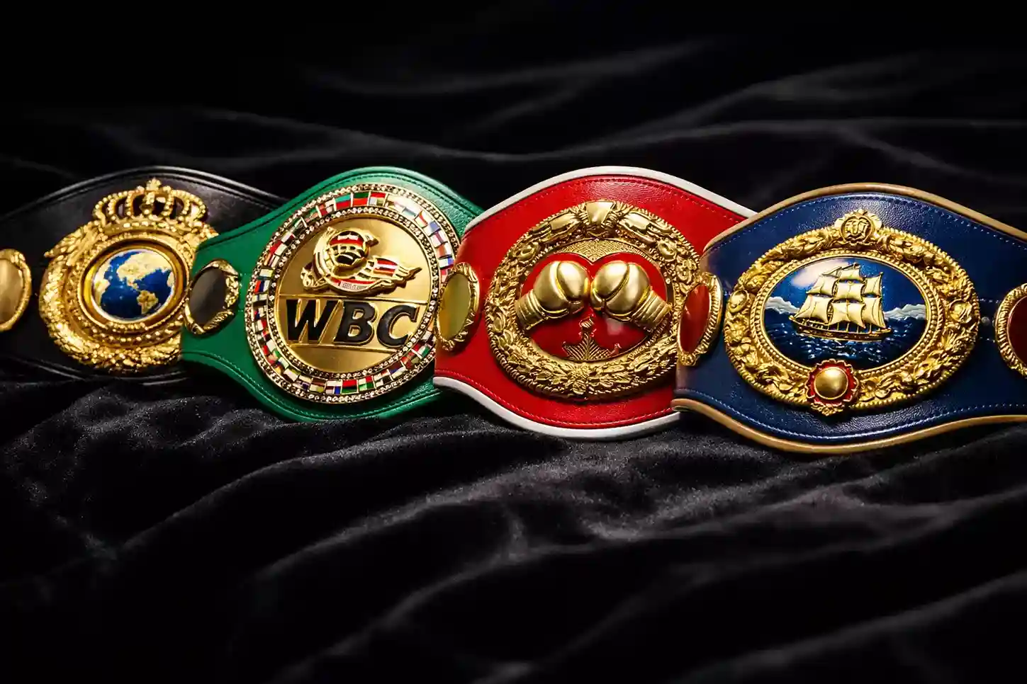 Boxweltmeister-Gürtel der vier großen Verbände WBA, WBC, IBF und WBO
